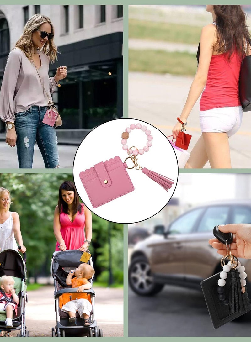 SOLARAE Silicone Beaded Bracelet Key Holder for Women, Stylish Car Key Ring with Tassel Bangle, Perfect Accessory for Keys and Essentials. - Image 4