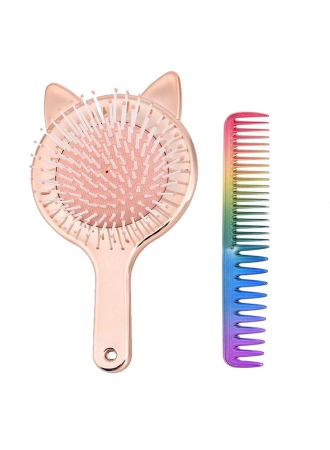 Aethland Toddler Hair Brush and Comb Set, Kids Hair Brush｜1pc Detangling Brush for Curly Hair and 1Pc Rainbow Color Hairdressing Comb Set for Fine Thick Hair - Image 1