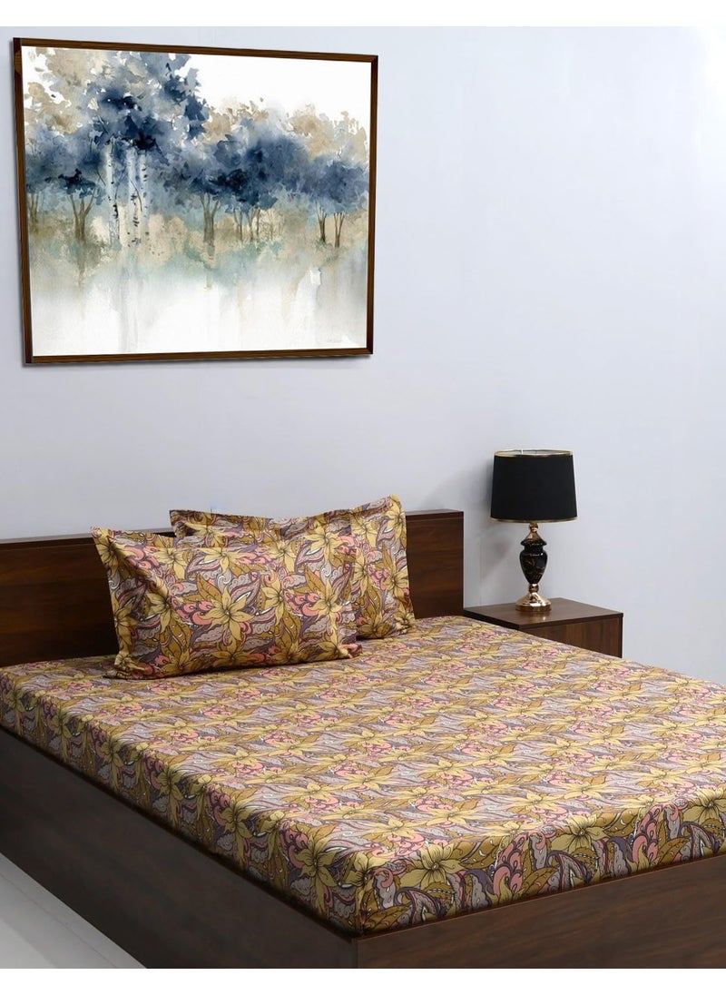 Bombay Dyeing - Bombay Dyeing Double Bedsheet Cotton 144 TC Premium Bedsheet & 2 Pillow Covers | Double | 224 X 254 Cms | Fade Less Colors | 2002 - Yellow - Image 1