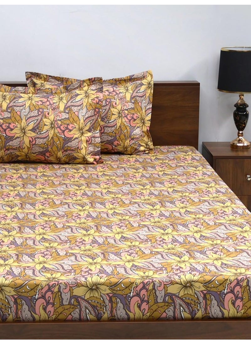 Bombay Dyeing - Bombay Dyeing Double Bedsheet Cotton 144 TC Premium Bedsheet & 2 Pillow Covers | Double | 224 X 254 Cms | Fade Less Colors | 2002 - Yellow - Image 1