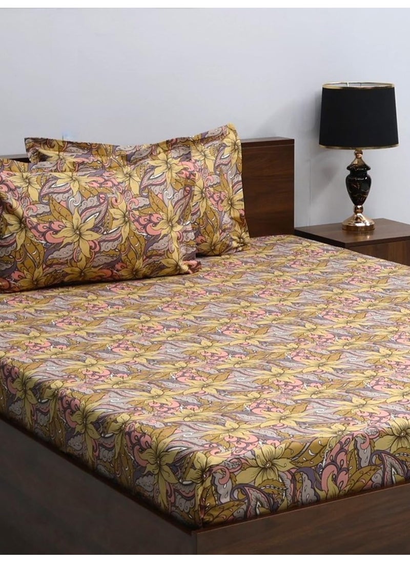 Bombay Dyeing - Bombay Dyeing Double Bedsheet Cotton 144 TC Premium Bedsheet & 2 Pillow Covers | Double | 224 X 254 Cms | Fade Less Colors | 2002 - Yellow - Image 1