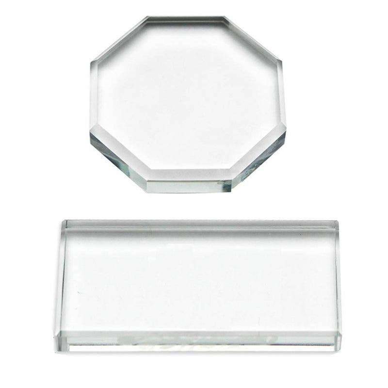 2Pcs Professional Eyelash Extension Adhesive Glue Pallet Crystal Glass Eye Lash Base Pad Tray Stand Holder for Fake Eyelashes Extension Makeup Cosmetic Nail Palette Tool Octagon and Rectangle