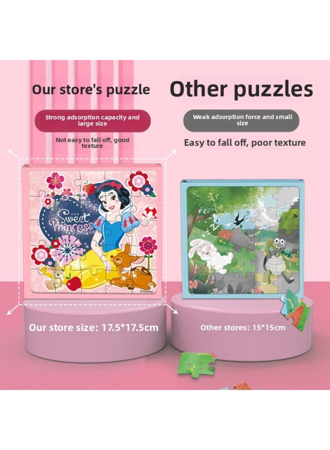 Disney Princess Ice And Snow Girls Young Children 3 Years Old Early Education Educational Toys Three Folding Puzzle Magnetic Quiet Book-Color:Frozen Level 5 Triple (White Card) 0921 - Image 4