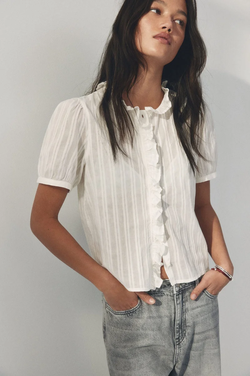 H&M Frill-trimmed cotton blouse