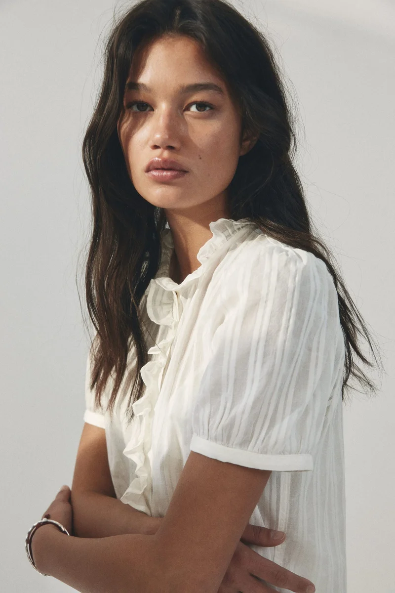 H&M Frill-trimmed cotton blouse