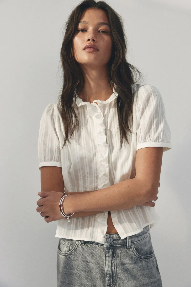 H&M Frill-trimmed cotton blouse
