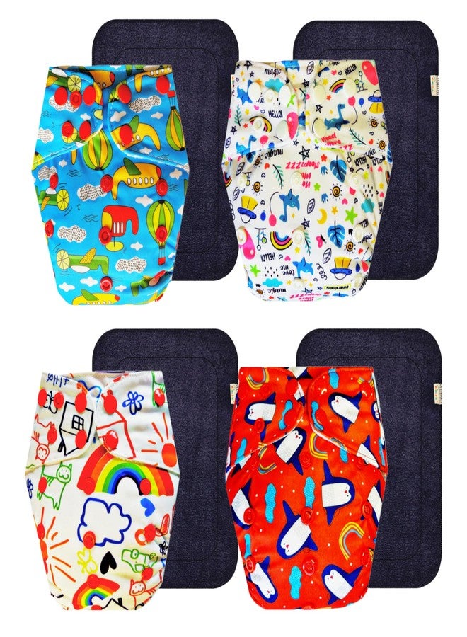 Dumbledo Premium Cloth Diaper with Gray Insert (Pack of 4) | Dry Feel and Comfortable | Leakproof | Quick Dry | All-Day Wear | 3 Months - 3 Years | Unisex Baby - Image 1