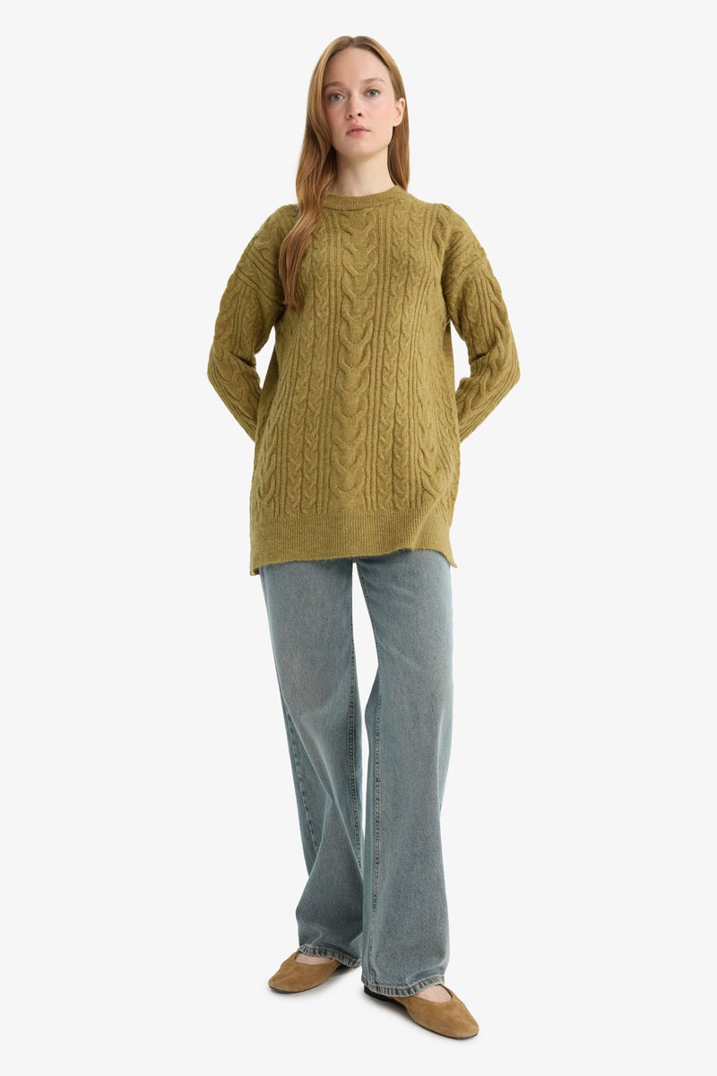 DeFacto Green Woman Relax Fit C Neck Long Sleeve Tunic Casual - Image 3