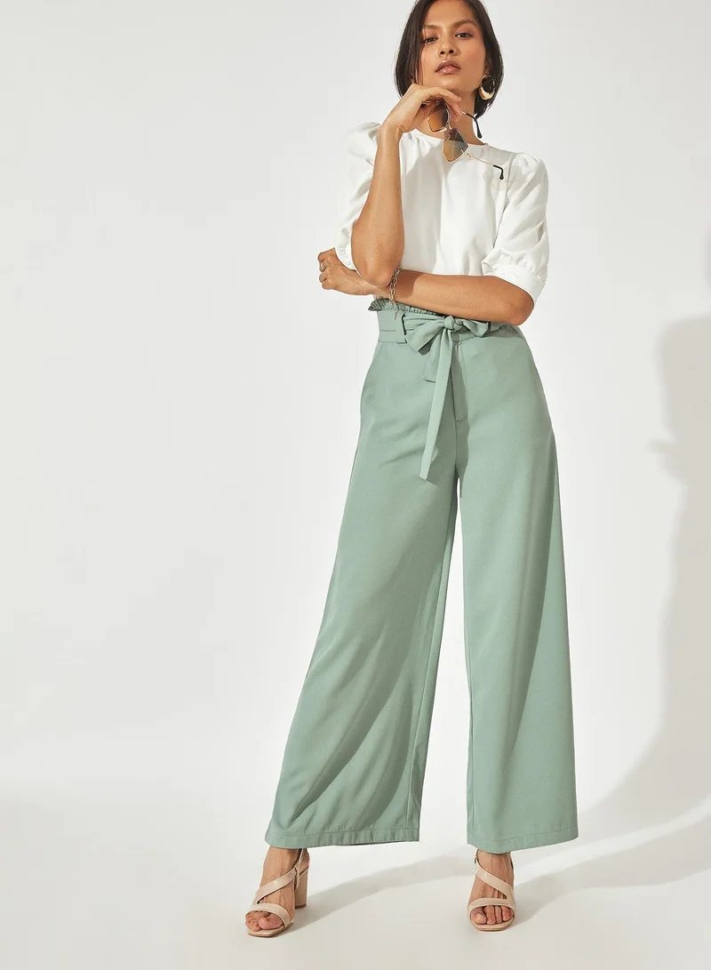 The Label Life The Label Life Women's Ruffled Waist Pants - Sage Green