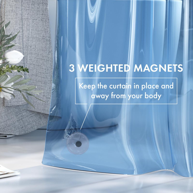 AmazerBath Shower Curtain Liner, 72x72 Transparent Blue Shower Liner, Lightweight Plastic Shower Curtain Liners, Cute Waterproof Shower Liner for Bathroom with 3 Magnets and 12 Grommet Holes - Image 5