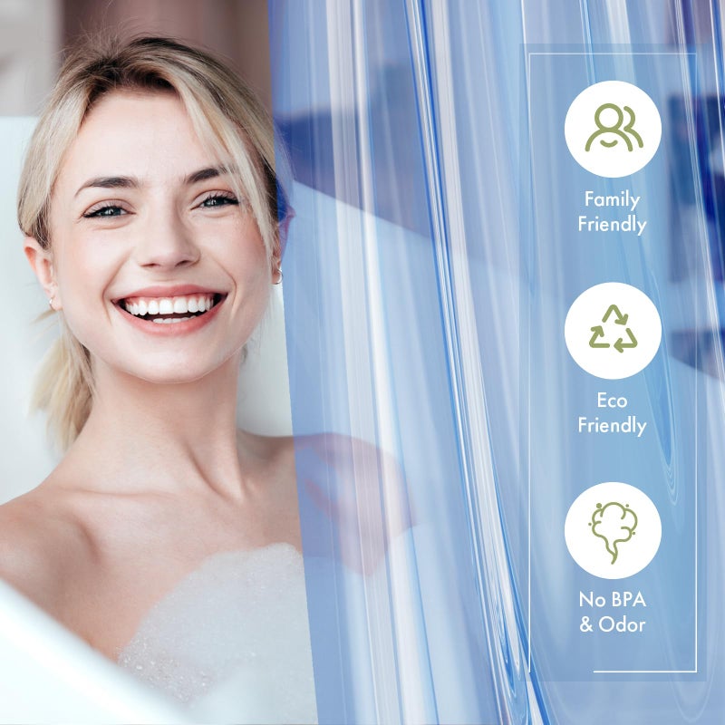 AmazerBath Shower Curtain Liner, 72x72 Transparent Blue Shower Liner, Lightweight Plastic Shower Curtain Liners, Cute Waterproof Shower Liner for Bathroom with 3 Magnets and 12 Grommet Holes - Image 2