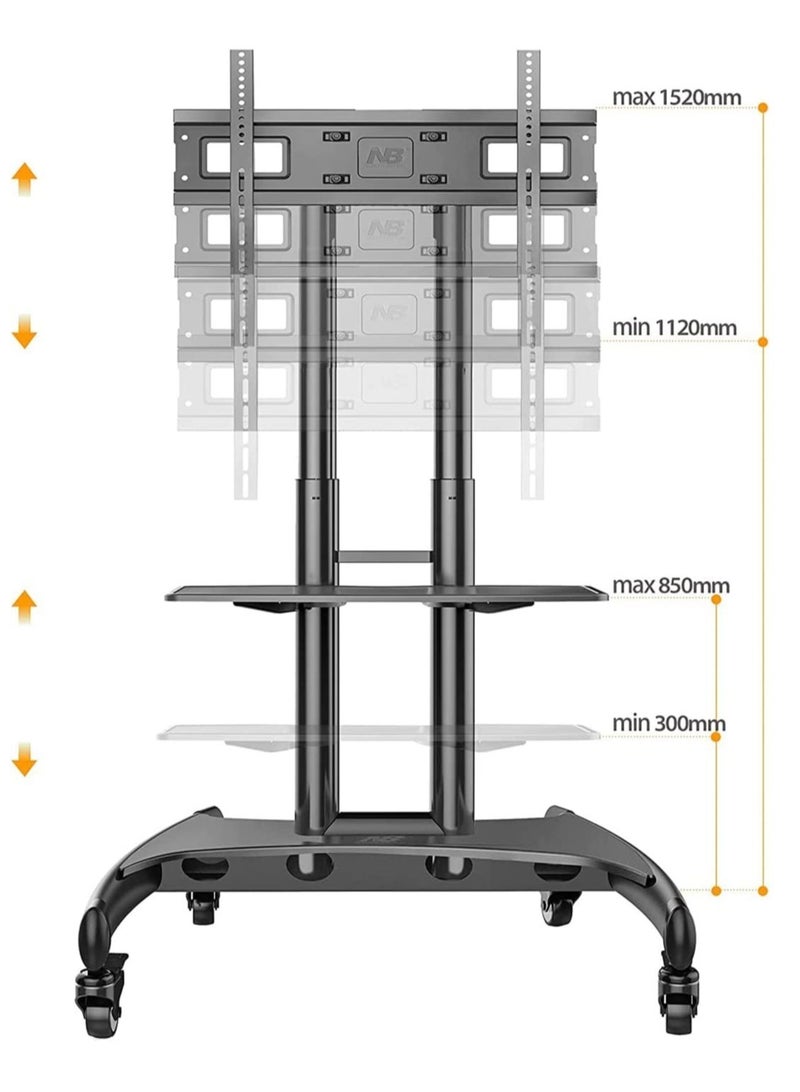 ELTRAZONE Mobile TV Cart TV Stand with Lockable Wheels for 32 to 70" Inch Plasma LCD LED Flat or Curved Screen TVs up to 100lbs - Height Adjustable (32-70 inch) - Image 2