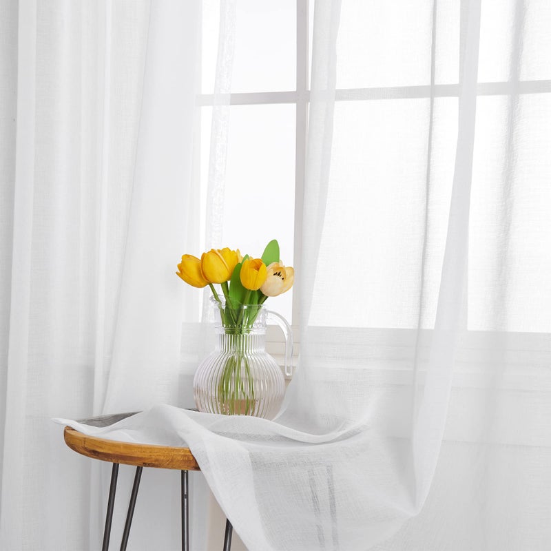 MAIHER Extra Long Sheer Voile Curtains Grommet 14ft Length for High Living Room High Ceiling 2 Story White 50 W x 168 L 1 Panel