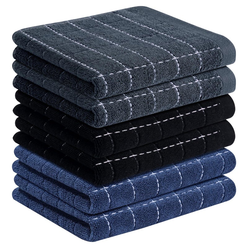 Homaxy 100 Cotton Terry Kitchen TowelsMultiple Colour 13 x 28 inches Checkered Designed Soft and Super Absorbent Dish Towels 6 Pack - Image 2