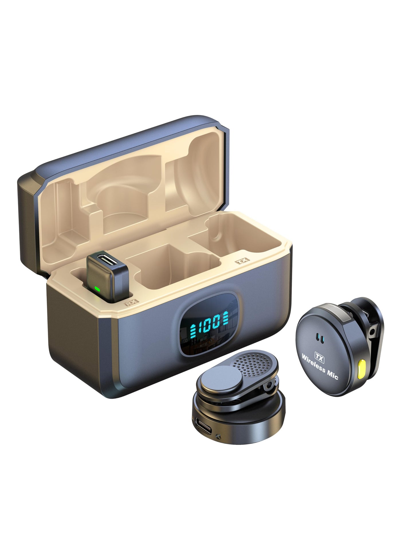 Wireless lapel microphone, 48h battery life, suitable for mobile phones, computers, with portable charging case, noise reduction radio