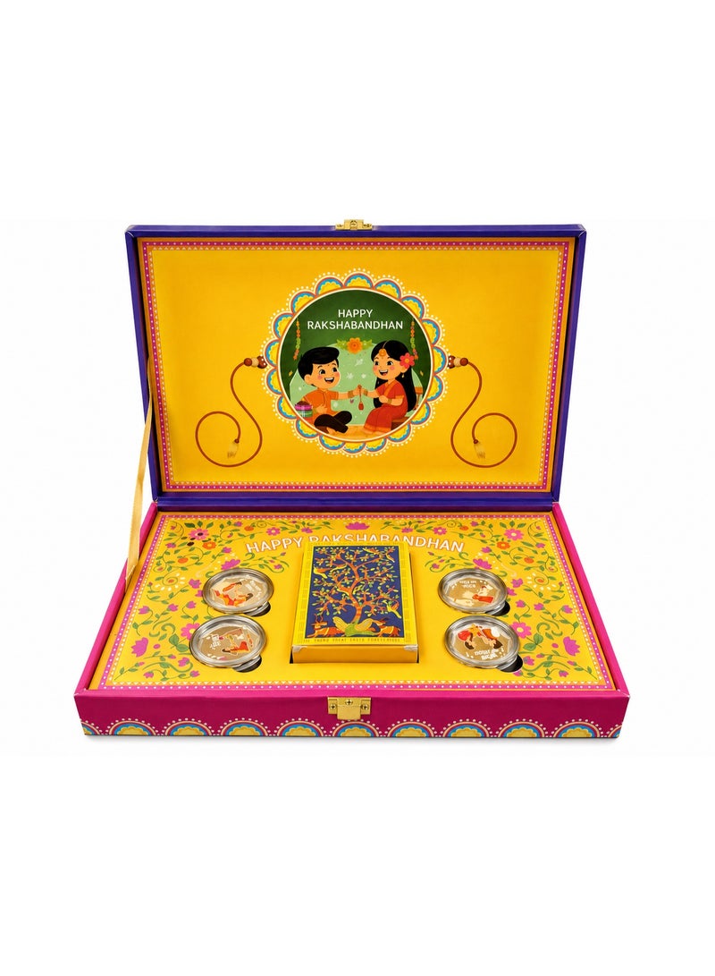 Premium Raksha Bandhan Musical Gift Box with Playing Cards, 4 Decorative Silver Coins & Luxury Gift Set - Image 1