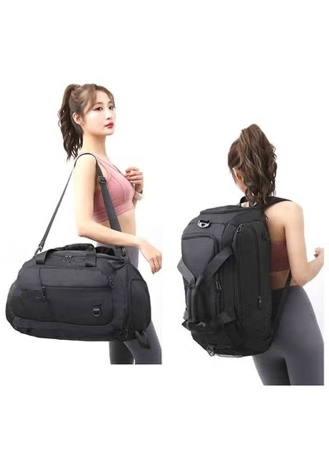 Camping Gym Bag with Shoe Compartment 3 in 1 Multi-Purpose Backpack with Quick Access Pocket Shoulder Straps - Black, Unisex - Image 1
