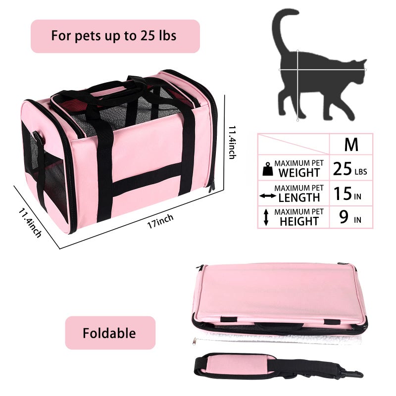 Top tasta Cat Carrying Case - Pet Carrier Airline Approved, Protable and Breathable Pet Travel Carrier Removable Fleece Pad, Collapsible Cat Carrier Dog Carrier for Medium Cats Small Cats Dogs (Medium, Pink) - Image 2