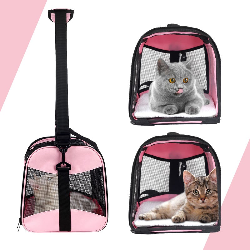 Top tasta Cat Carrying Case - Pet Carrier Airline Approved, Protable and Breathable Pet Travel Carrier Removable Fleece Pad, Collapsible Cat Carrier Dog Carrier for Medium Cats Small Cats Dogs (Medium, Pink) - Image 3