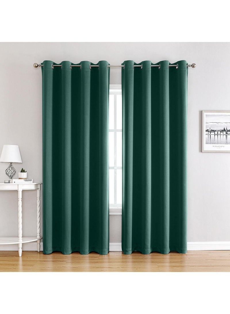 2-Piece Solid Color Blackout Outdoor Curtains Dark Green - Image 1