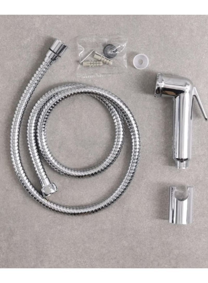SOSEKO Toilet Spray Shattaf With Flexible Hose And Hook Silver - Image 2