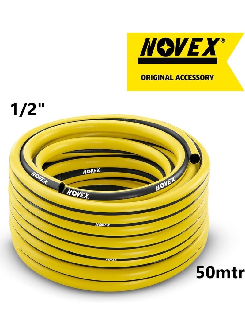 نوفيكس خرطوم حديقة قوي من نوفكس إن‌إف‌إتش-١/٢-٥٠م – طول ٥٠م، نصف بوصة (١/٢”)، باللون الأصفر والأسود للاستخدام الخارجي - Image 1
