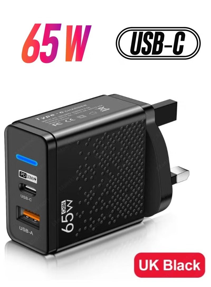65W USB-C Charger – Dual Port Type-C  USB-A Wall Plug, Compact Fast Charging Adapter for Laptops, Tablets  Phones - Image 1