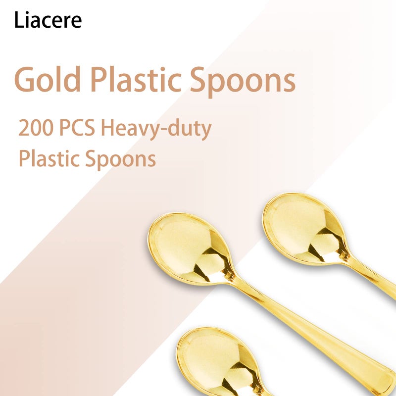 Liacere 200 Pack Gold Plastic Spoons - 6.7 inch Heavy Duty Plastic Spoons - Heavyweight Gold Disposable Spoons for Parties & Weddings & Restaurants & New Year - Image 2