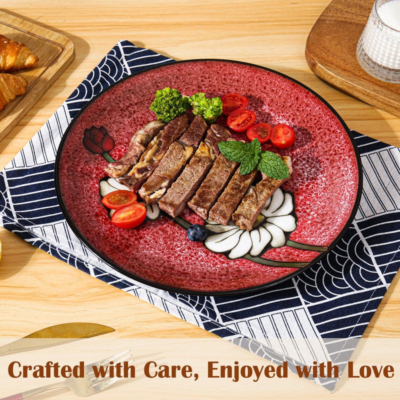 Katathani Ceramic Dinner Plates Set of 4, 11 Inch Underglaze Painting Large Porcelain Plates, Salad Plates-Microwave, Oven and Dishwasher Safe, Scratch Resistant - Image 3