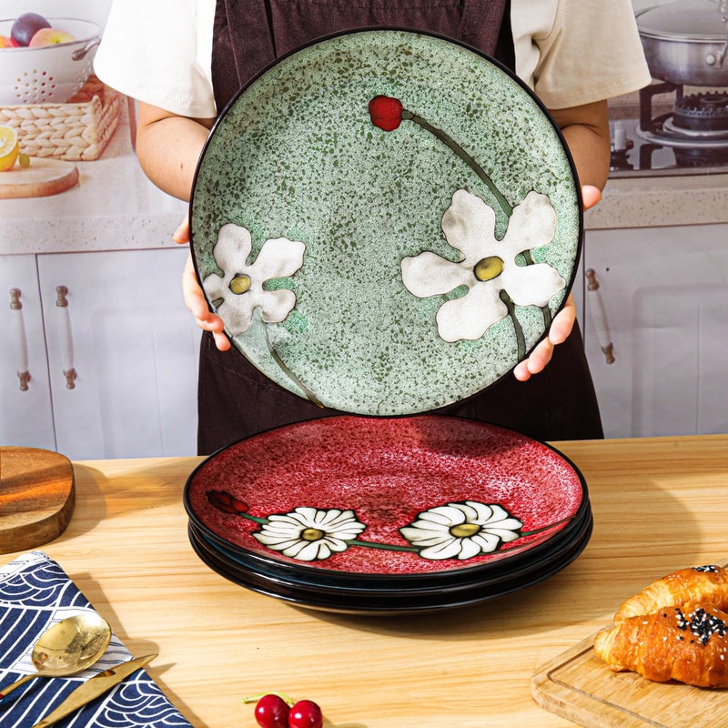 Katathani Ceramic Dinner Plates Set of 4, 11 Inch Underglaze Painting Large Porcelain Plates, Salad Plates-Microwave, Oven and Dishwasher Safe, Scratch Resistant - Image 5