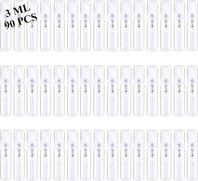Csdtylh Mini Spray Bottles 90PCA 3ML Refillable Empty Clear Plastic Spray Bottles Perfume Mouthwash Atomizer Small Travel Size Aerosol Spray Bottle for Cleaning,Essential Oils,Hand sanitizer, Liquid … - Image 1