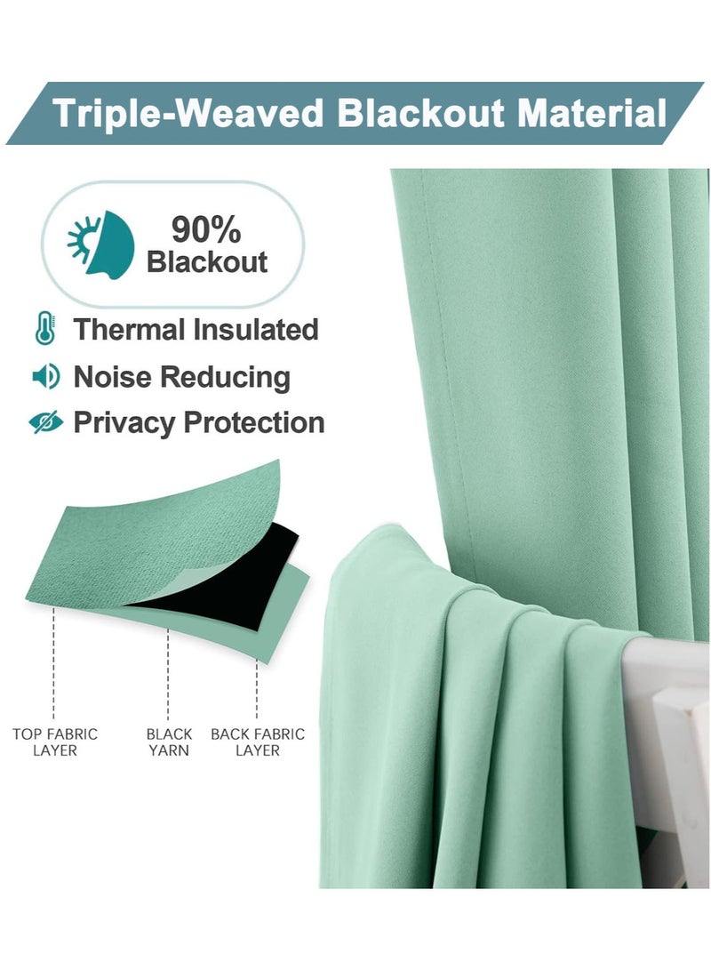 MarlaMall ستارة تعتيم لغرفة النوم، 1 قطعة ستارة عازلة حرارية ذات حلقات للنافذة، ستارة عيون لغرفة المعيشة، W132cm x L213cm (أخضر) - Image 2