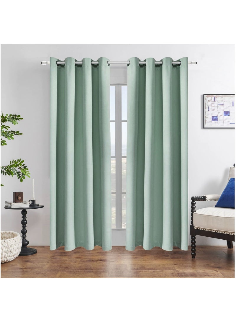 MarlaMall ستارة تعتيم لغرفة النوم، 1 قطعة ستارة عازلة حرارية ذات حلقات للنافذة، ستارة عيون لغرفة المعيشة، W132cm x L213cm (أخضر) - Image 1
