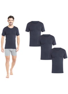 BYC MEN'S ROUND NECK COTTON UNDERSHIRT (PACK OF 3) - NAVY BLUE  - Image 1