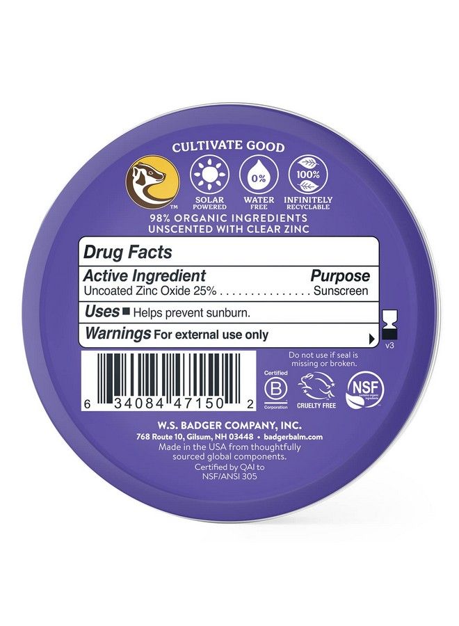 Badger واقي شمسي قابل للتحلل البيولوجي في علبة معدنية بعامل حماية من أشعة الشمس 50، واقي شمسي من أكسيد الزنك يحتوي على 98% من المكونات العضوية، آمن على الشعاب المرجانية، واسع الطيف، مقاوم للماء، غير معطر، 2.4 أونصة - Image 3