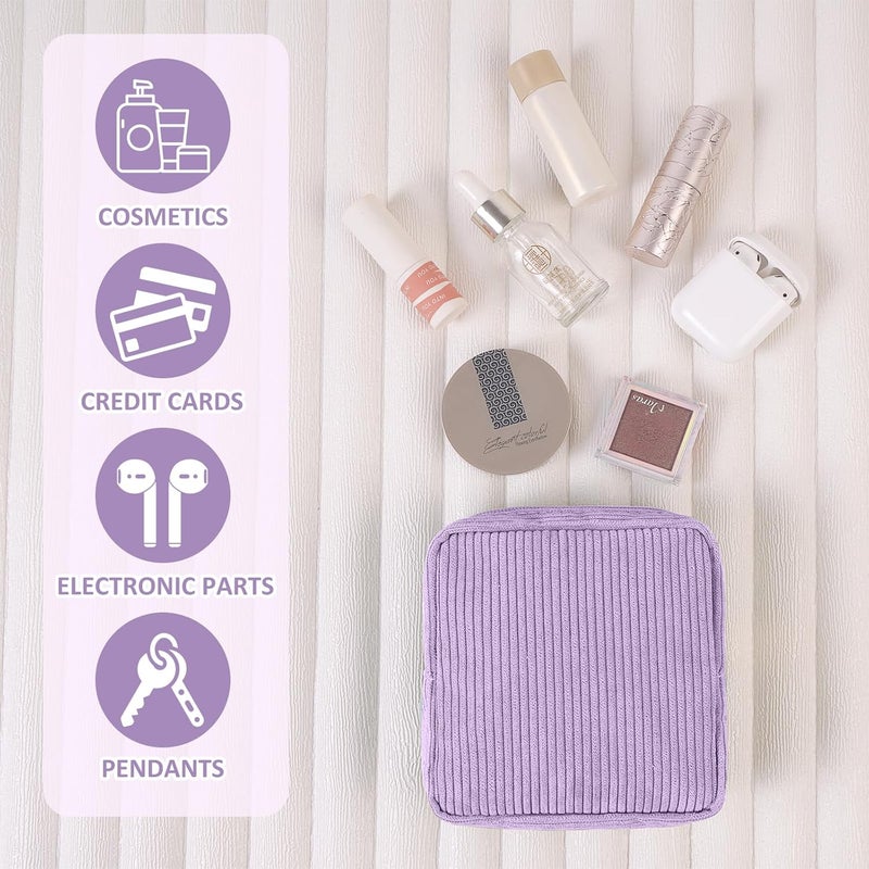MAGEFY Small Makeup Bag Corduroy Make up Bag with Compartments Travel Cosmetics Bag for Women Girls Makeup Pouch, Small-purple-1pcs - Image 5