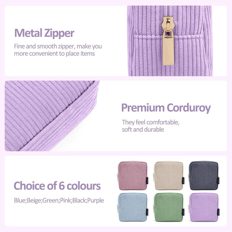 MAGEFY Small Makeup Bag Corduroy Make up Bag with Compartments Travel Cosmetics Bag for Women Girls Makeup Pouch, Small-purple-1pcs - Image 4