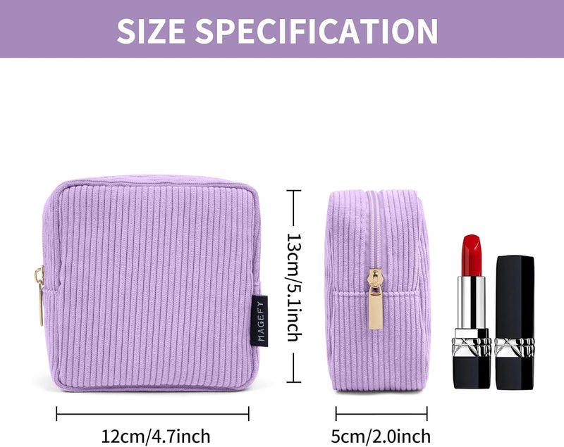 MAGEFY Small Makeup Bag Corduroy Make up Bag with Compartments Travel Cosmetics Bag for Women Girls Makeup Pouch, Small-purple-1pcs - Image 3