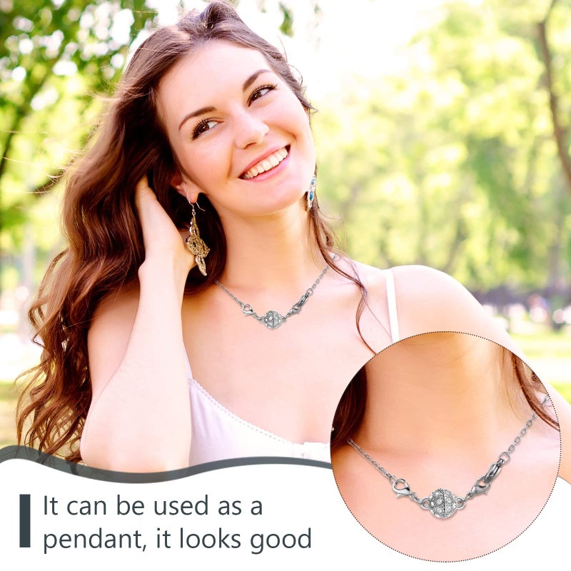 Mtlee 12 Pcs Necklace Magnetic Clasps and Closures Magnetic Lobster Clasps Silver Magnetic Jewelry Clasps Locking Necklace Extender Round Rhinestone Ball Magnetic Clasps for Bracelets Making Multiple Styles - Image 5