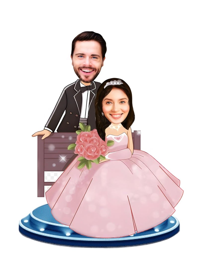 Adesh Anusaar هدية كاريكاتير مخصصة للزوجين | صورتين مخصصتين | ديكور طاولة مستطيلة بارتفاع 10 بوصات وقاعدة حائط - Image 1