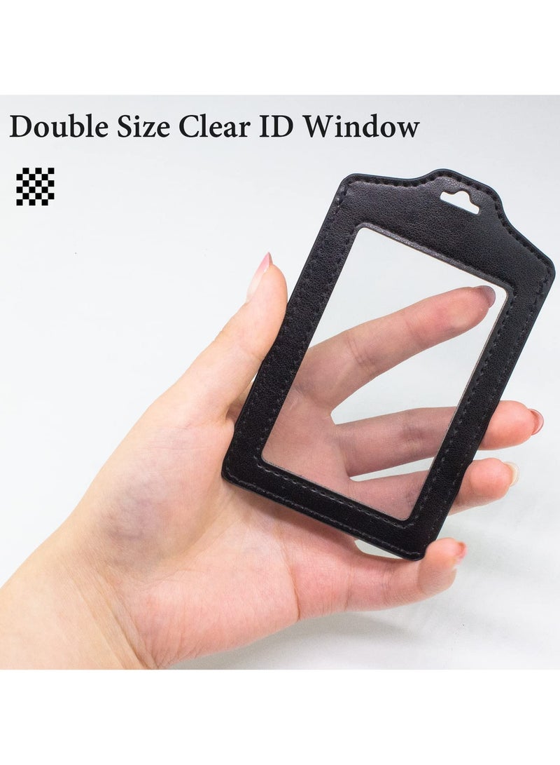 HaHaHai 2 PCS ID Card Holder with Detachable Neck Lanyard Strap and Retractable Badge Reel Clip, Keychain Leather Id Badge Holder Set for Work School and Metro Card (black and Dark Blue) - Image 5