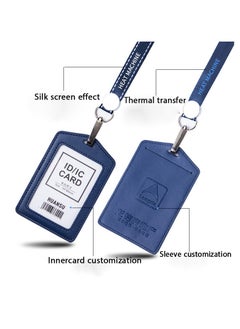 HaHaHai 2 PCS ID Card Holder with Detachable Neck Lanyard Strap and Retractable Badge Reel Clip, Keychain Leather Id Badge Holder Set for Work School and Metro Card (black and Dark Blue)  - Image 2