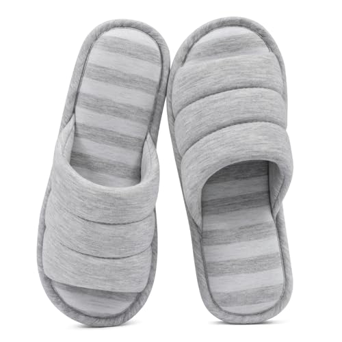 shevalues Women's Soft Indoor Slippers Open Toe Cotton Memory Foam Slip on Home Shoes House Slippers, Update Grey 260 (Size 7.5-8.5) - Image 1