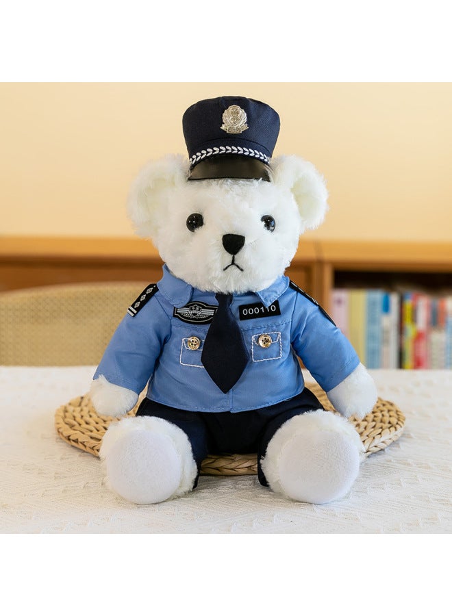 Special Police Bear Doll Traffic Police Public Security Traffic Fireman Plush Toy Police Camouflage Teddy Bear Doll-Color:White Police-Height:35cm - Image 1