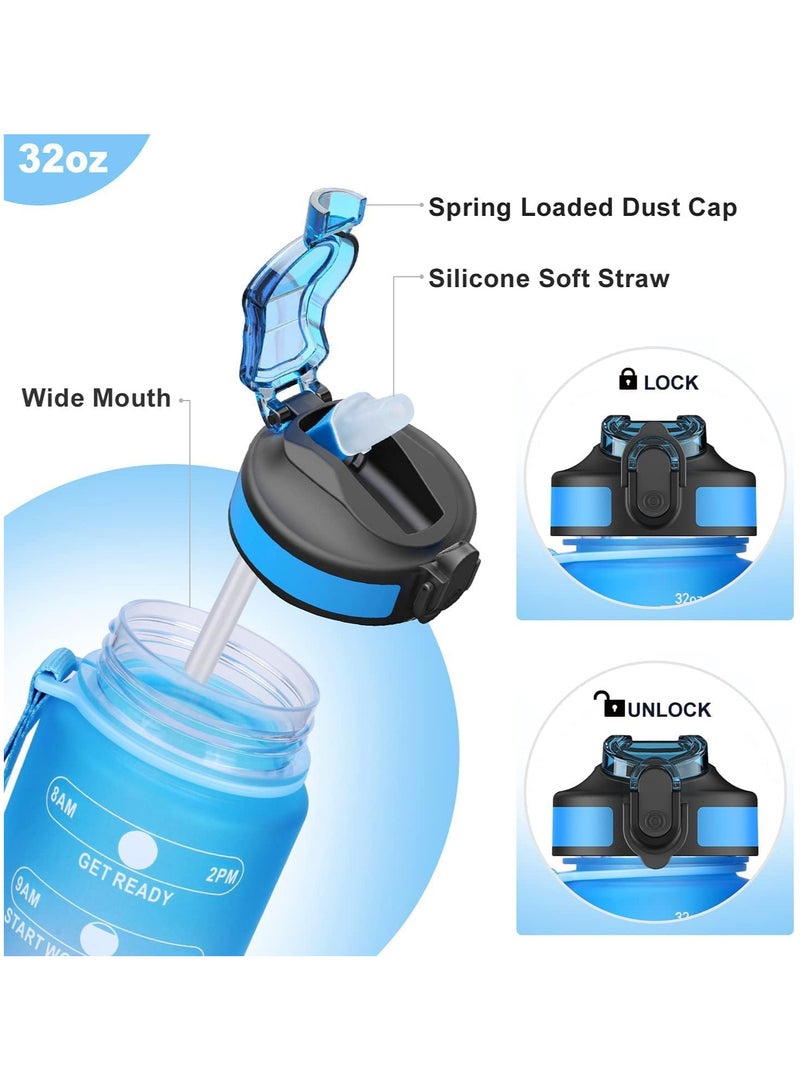 Motivational Large Water Bottle 1L Tritan Plastic Water Bottle With Time Markers, Leak Proof Water Bottle For Kids, School Water Bottles (Blue and Pink) - Image 4