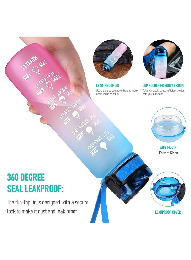 Motivational Large Water Bottle 1L Tritan Plastic Water Bottle With Time Markers, Leak Proof Water Bottle For Kids, School Water Bottles (Blue and Pink) - Image 5