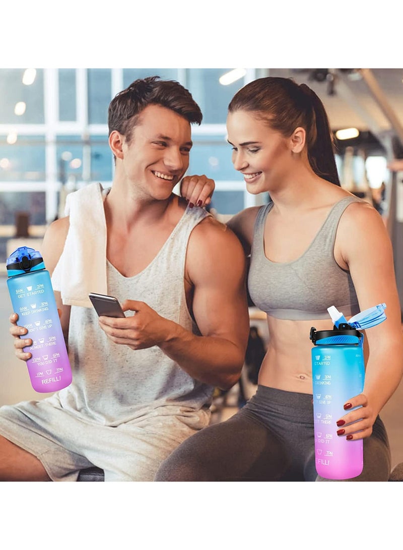 Motivational Large Water Bottle 1L Tritan Plastic Water Bottle With Time Markers, Leak Proof Water Bottle For Kids, School Water Bottles (Blue and Pink) - Image 2