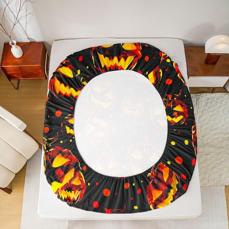 Feelyou Spooky Pumpkin Bed Sheets Sets Full Size Kids Boys Girls Halloween Themed Bedding Set Trick or Treat Bed Sheet Set with 16-Inch Deep Pockets Graveyard 4Pcs with 2 Pillow Cases - Image 5