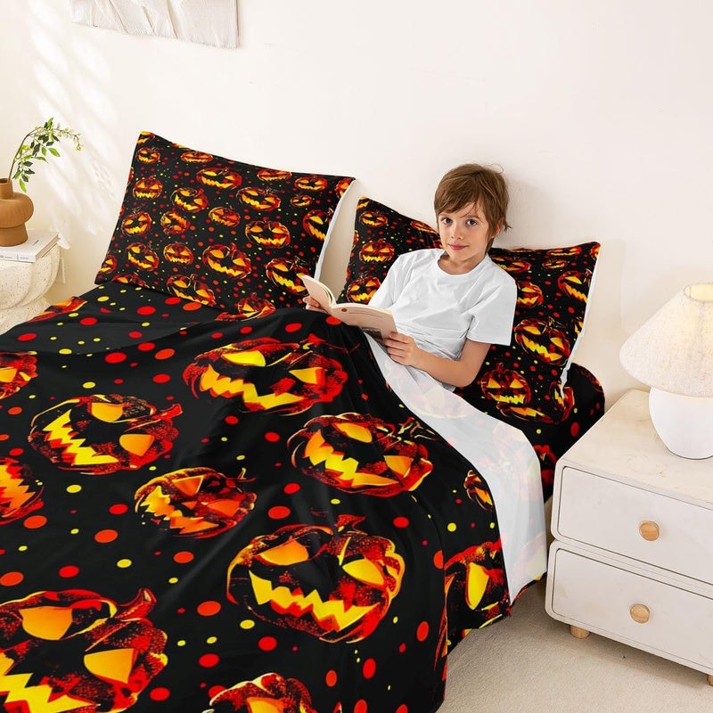 Feelyou Spooky Pumpkin Bed Sheets Sets Full Size Kids Boys Girls Halloween Themed Bedding Set Trick or Treat Bed Sheet Set with 16-Inch Deep Pockets Graveyard 4Pcs with 2 Pillow Cases - Image 3