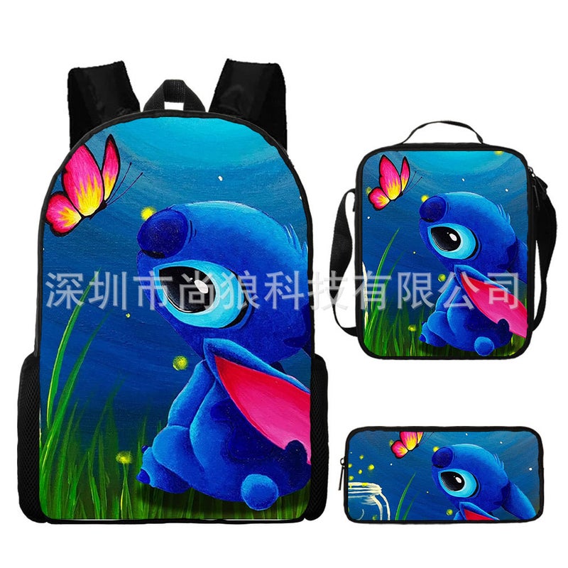 Amazon New Cartoon stitch stitch Three-Piece Set Schoolbag Backpack Backpack for Primary and Secondary School Students 1 Style 